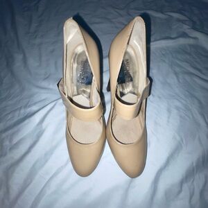 Michael Kors Tan High-Heeled Pumps with Strap